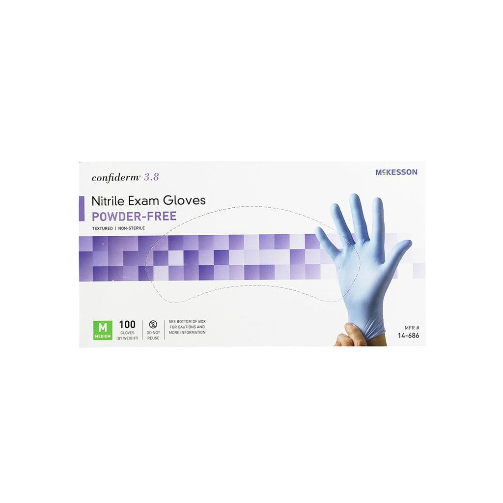 McKesson Confiderm 3.8 Nitrile Exam Gloves, Powder-Free, medium, box of 100