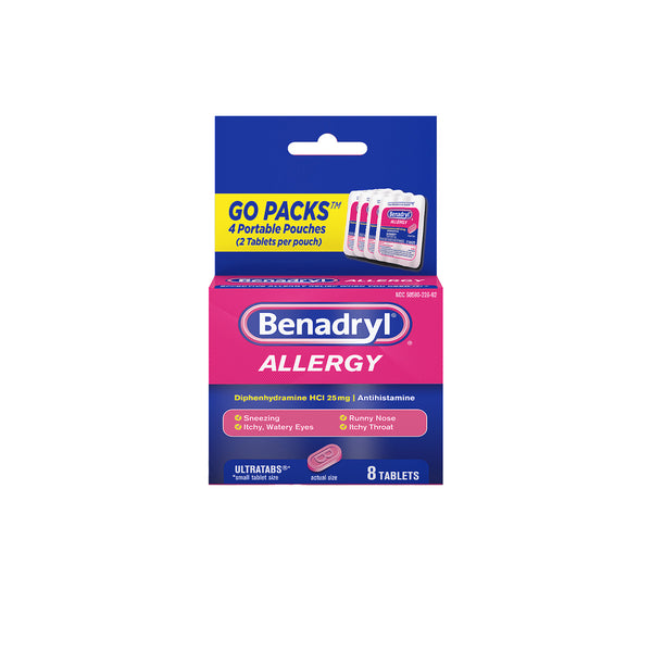 Benadryl Allergy Ultratabs, 25mg, 4 Go Packs of 2 tablets each