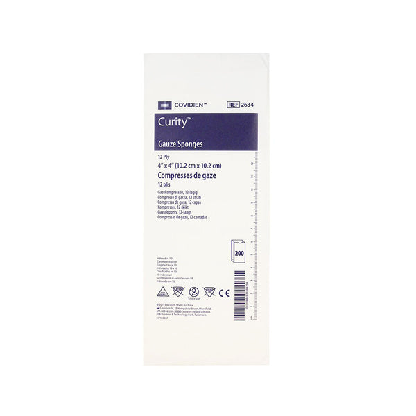 Covidien Curity Gauze Sponges, 4" x 4", 12 ply, Non-Sterile, pack of 200