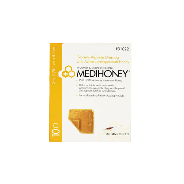 Derma Sciences Medihoney Calcium Alginate Dressing, 2" x 2", box of 10