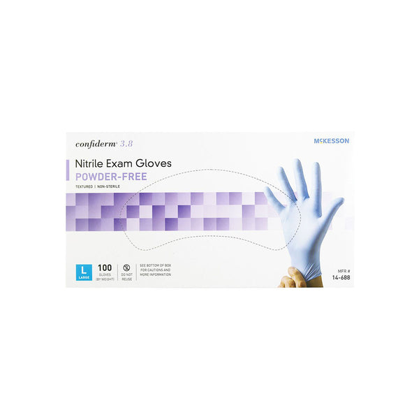McKesson Confiderm 3.8 Nitrile Exam Gloves, Powder-Free, large, box of 100