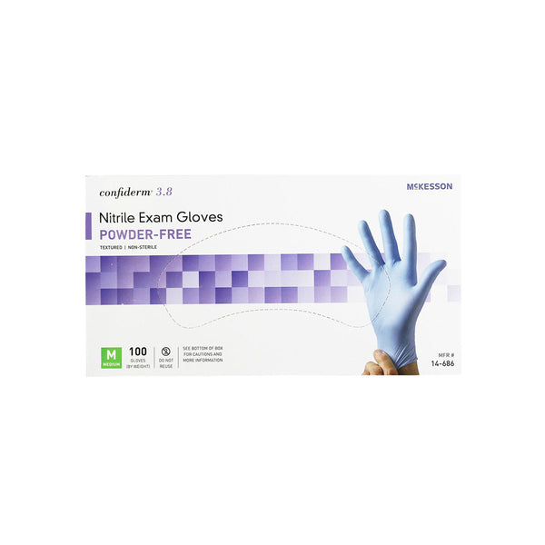 McKesson Confiderm 3.8 Nitrile Exam Gloves, Powder-Free, medium, box of 100