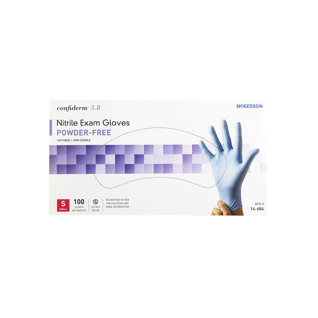 McKesson Confiderm 3.8 Nitrile Exam Gloves, Powder-Free, small, box of 100