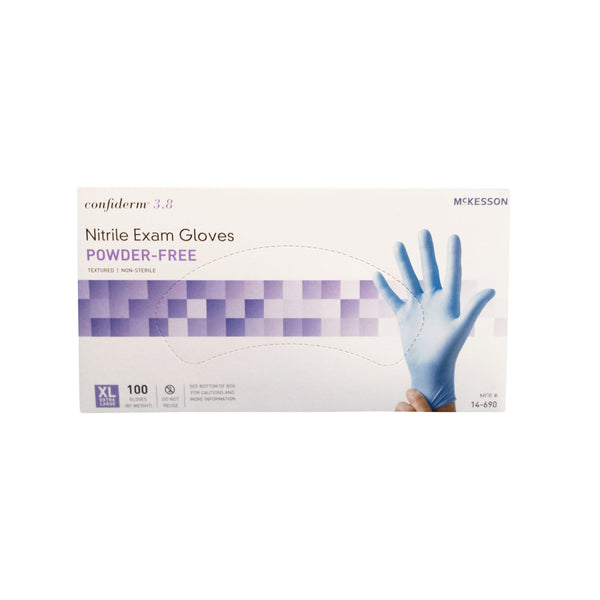 McKesson Confiderm 3.8 Nitrile Exam Gloves, Powder-Free, extra large, box of 100