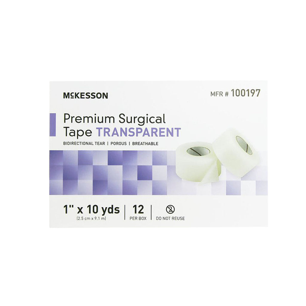 McKesson Premium Surgical Tape, Transparent, Non-Sterile, 1" x 10 yards, box of 12