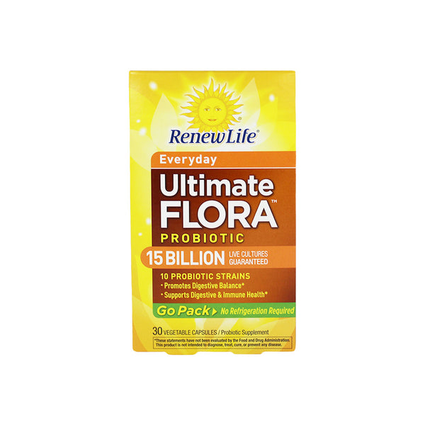 Renew Life Ultimate Flora Everyday Probiotic, 15 Billion Live Cultures, 30 capsules (Go Pack)